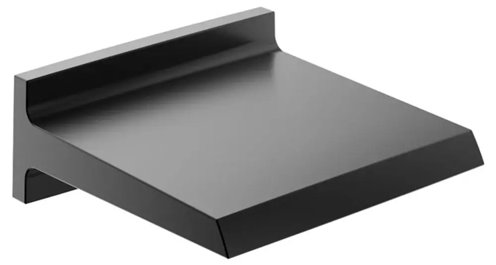 Schwarze Wandablage mit flacher Oberfläche und lippigem Rand, hergestellt von Keuco. Geeignet zur Montage in Badezimmern oder ähnlichen Bereichen.
